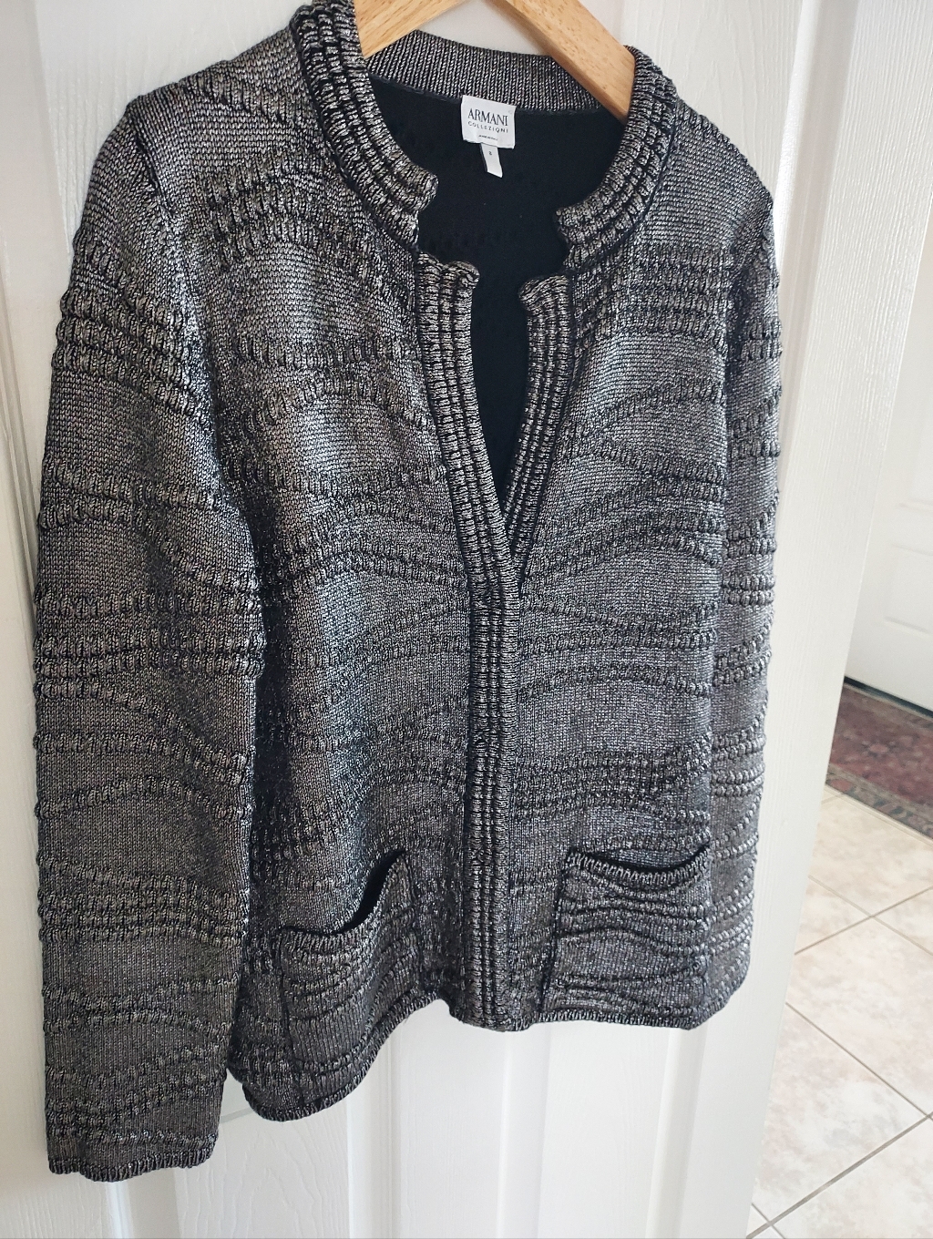 Armani Collection Unique Silvery Black Snap Front Sweater New Without Tag